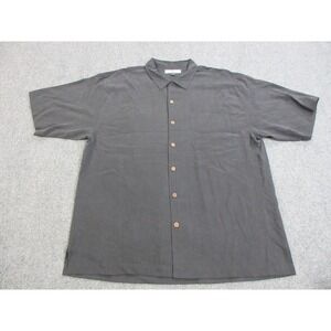 Tommy Bahama Shirt Mens XL Black Silk Camp Short‎ Sleeve Button Front Relax